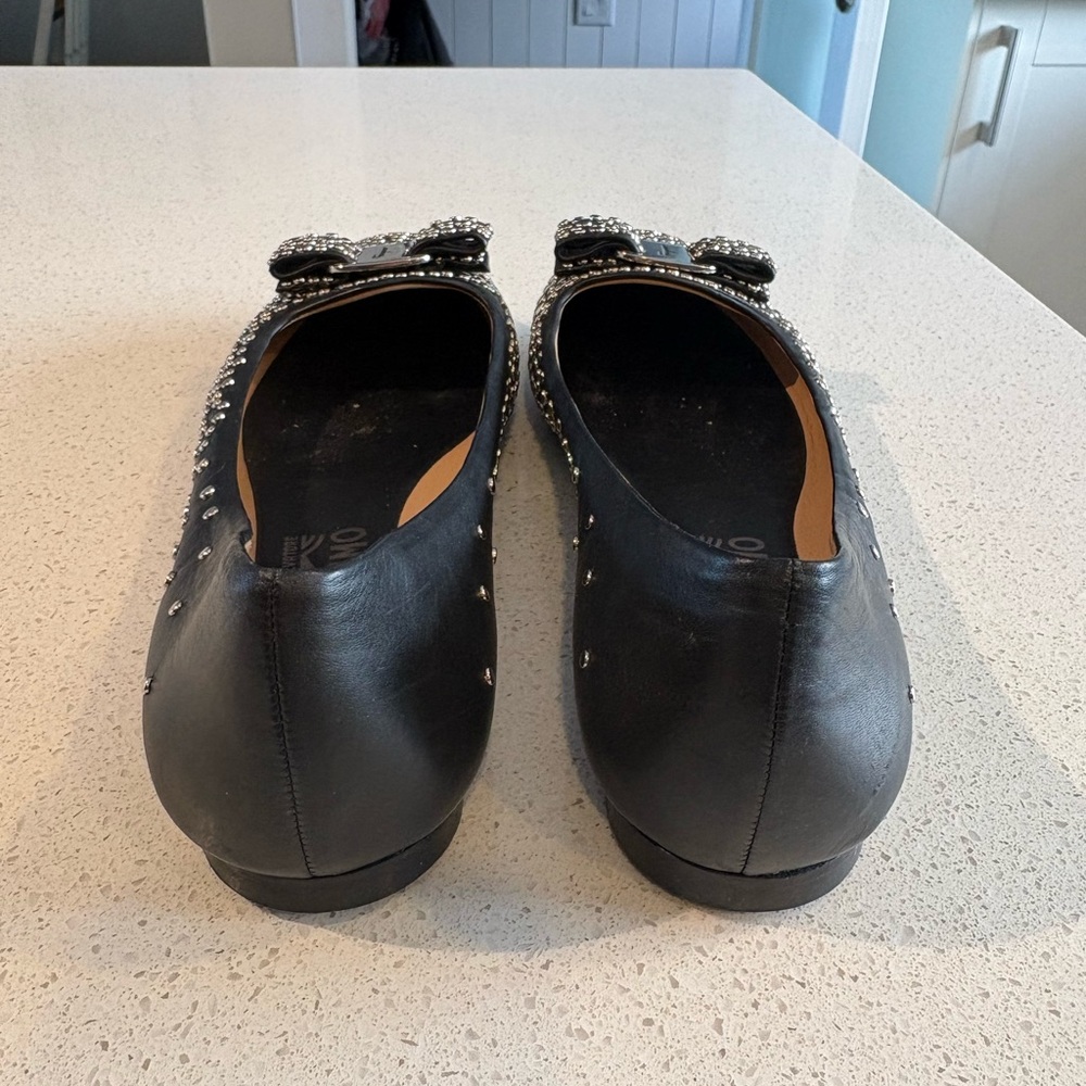 Salvatore Ferragamo Black Silver Studded Flats - Picture 6 of 7